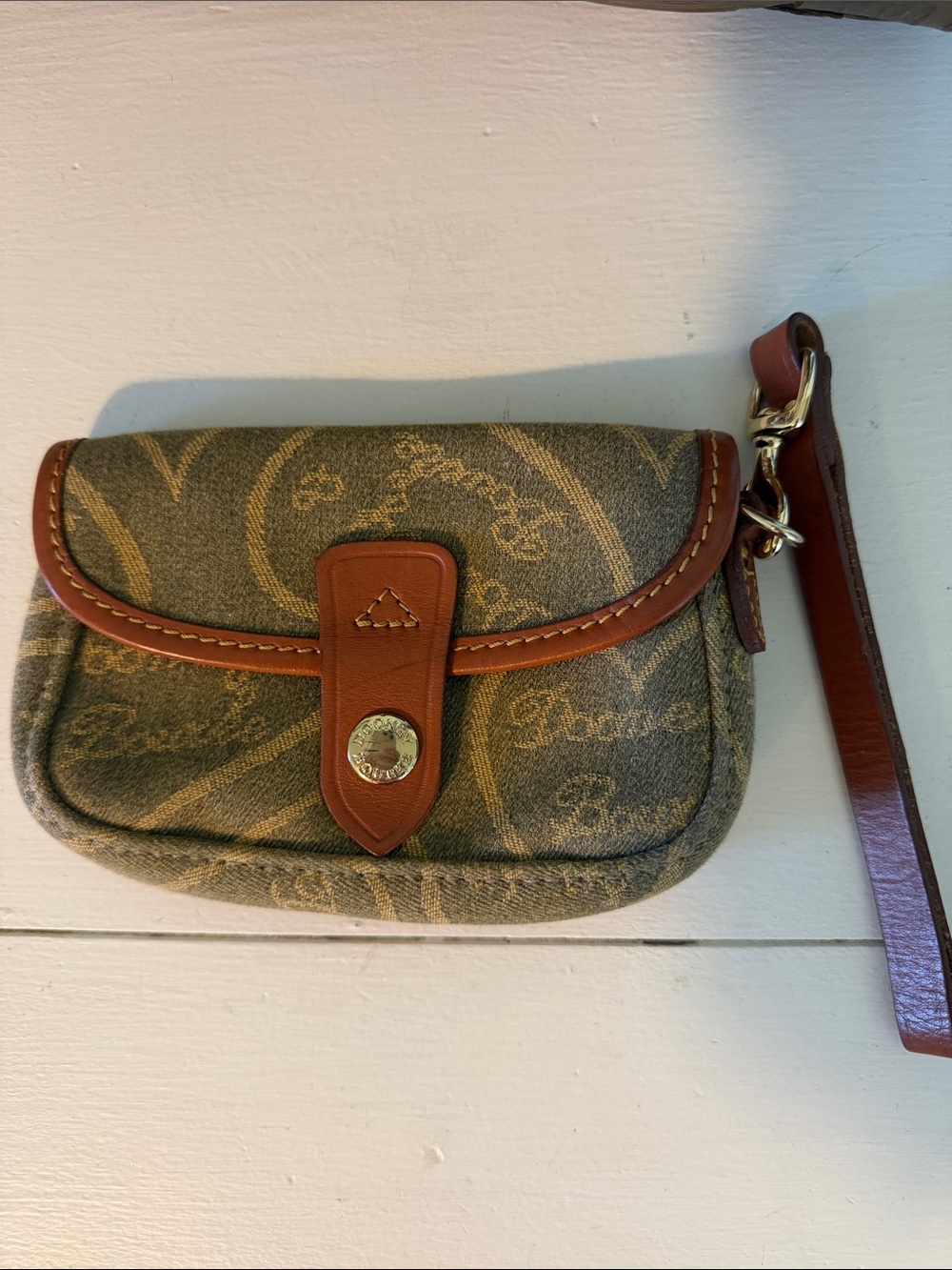 Dooney & Bourke Tan and Brown Signature Wristlet Clutch